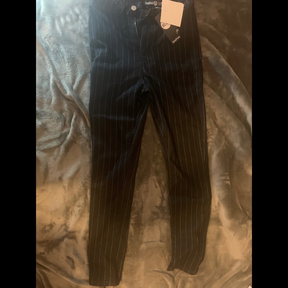 High rise striped skinny tube jeans